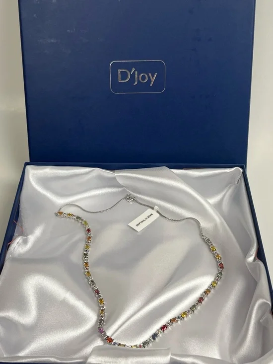 D'Joy 67 Natural Multi Sapphire 10 ctw Tennis Necklace 925 Silver 18” NWT in box - Picture 13 of 14